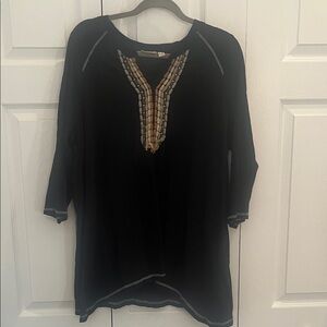 LOGO by Lori Goldstein Black Tunic with Gold Detailing